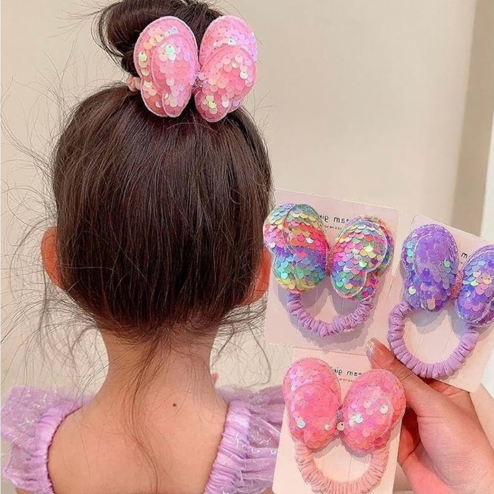 NWT 14 Sequined Butterfly Bow Hair Scrunchies